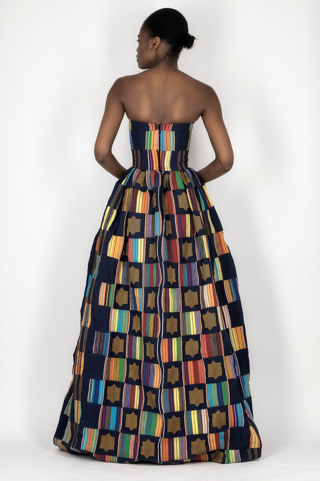 Strapless dress in Kente haute couture Imane Ayissi