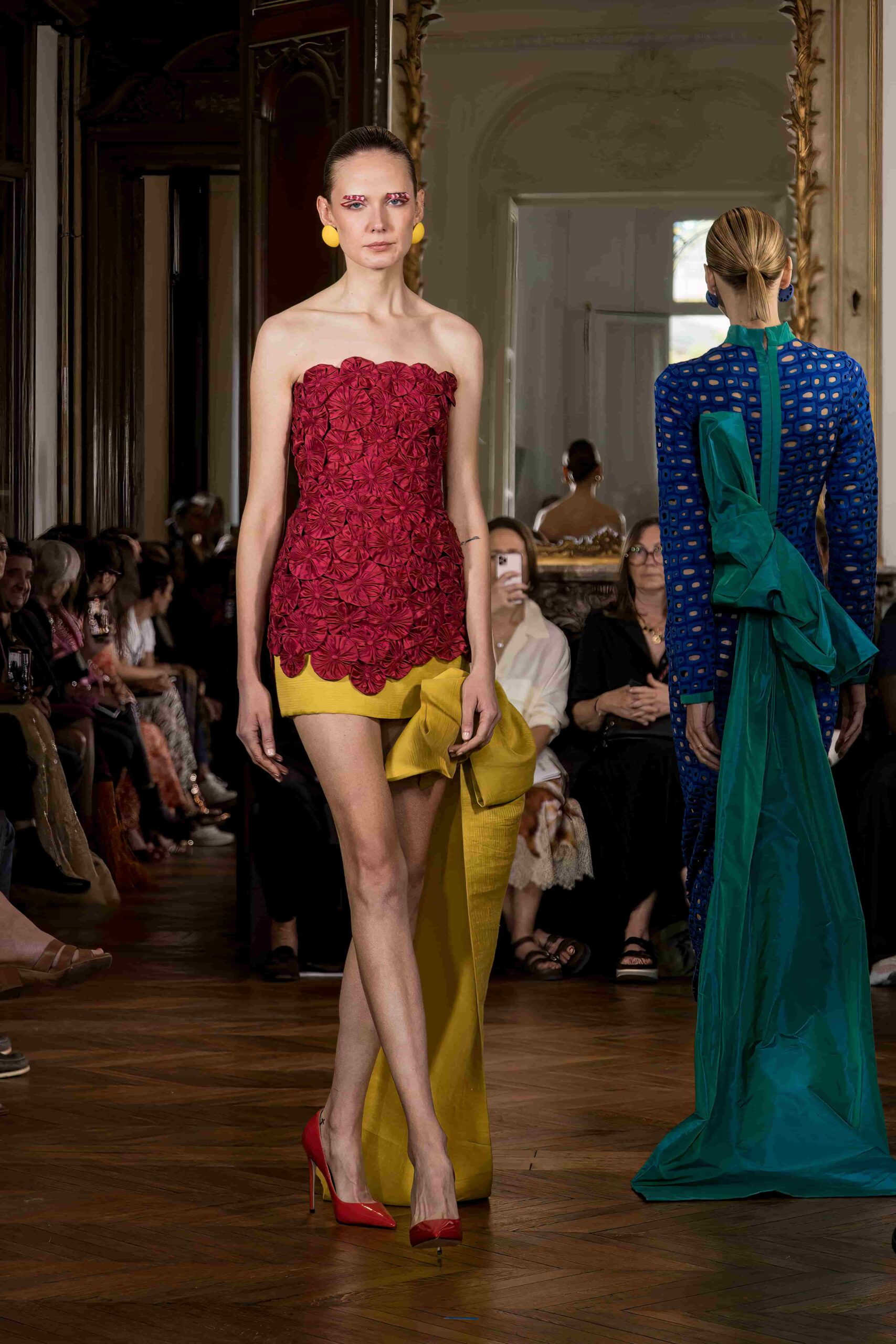 Imane Ayissi red strapless haute couture dress
